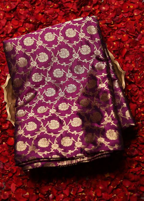 Purple Handloom Uppada Pure Silk Saree With Blouse Piece