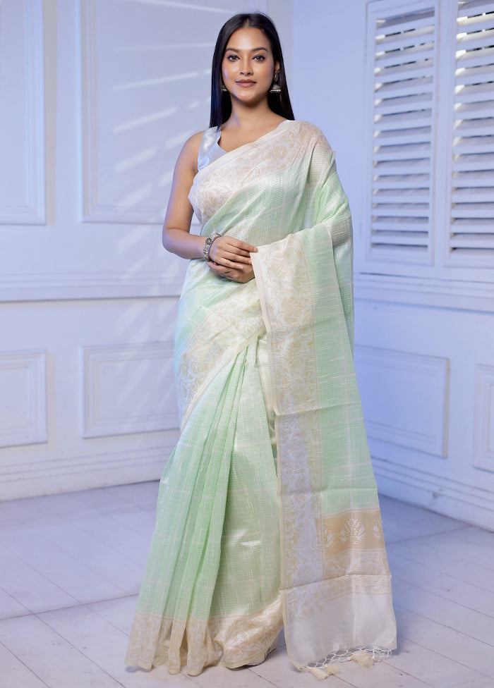 Green Cotton Saree With Blouse Piece