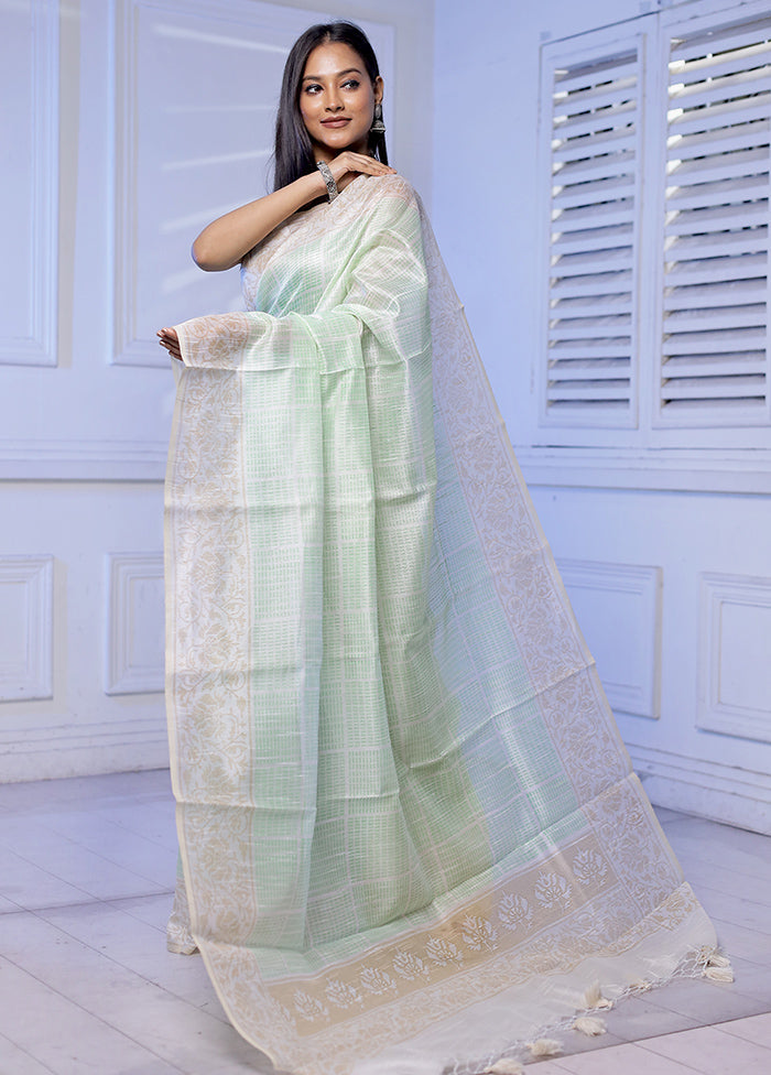 Green Cotton Saree With Blouse Piece