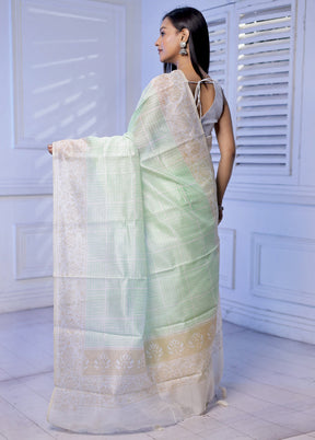 Green Cotton Saree With Blouse Piece