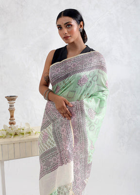 Green Cotton Saree With Blouse Piece - Indian Silk House Agencies