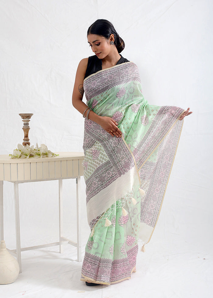 Green Cotton Saree With Blouse Piece - Indian Silk House Agencies