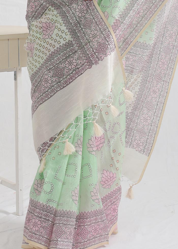 Green Cotton Saree With Blouse Piece - Indian Silk House Agencies