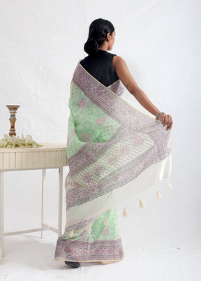 Green Cotton Saree With Blouse Piece - Indian Silk House Agencies