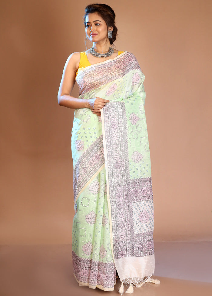 Mint Green Cotton Saree With Blouse Piece - Indian Silk House Agencies