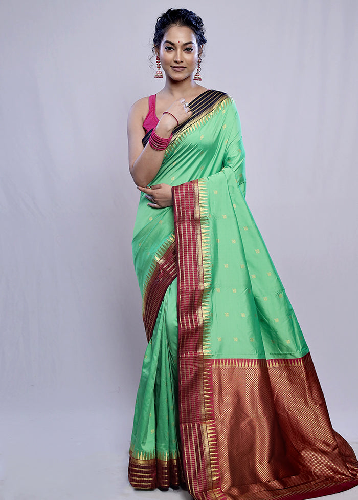 Green Kanjivaram Silk Saree With Blouse Piece - Indian Silk House Agencies