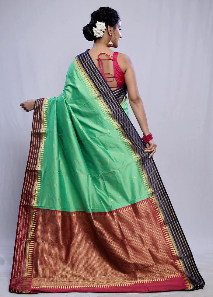 Green Kanjivaram Silk Saree With Blouse Piece - Indian Silk House Agencies