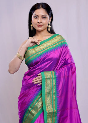 Purple Kanjivaram Pure Silk Saree With Blouse Piece - Indian Silk House Agencies