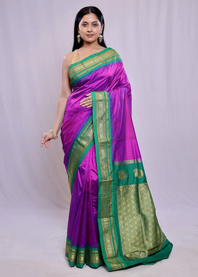 Purple Kanjivaram Pure Silk Saree With Blouse Piece - Indian Silk House Agencies