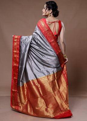 Grey Kanjivaram Pure Silk Saree With Blouse Piece - Indian Silk House Agencies