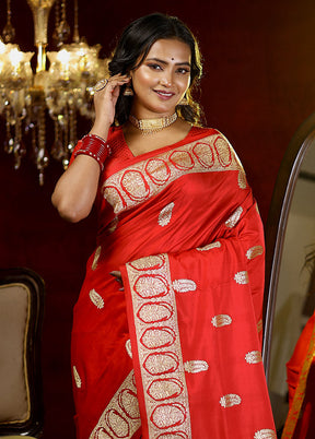 Red Katan Pure Silk Saree With Blouse Piece - Indian Silk House Agencies