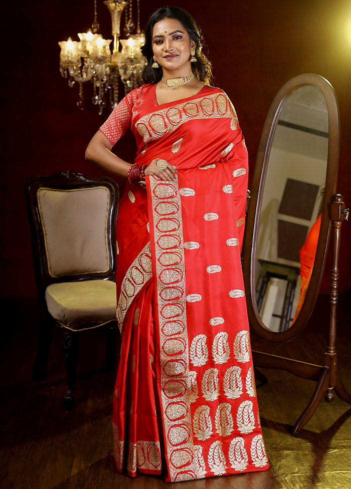 Red Katan Pure Silk Saree With Blouse Piece - Indian Silk House Agencies