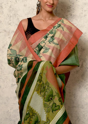 Cream Tussar Pure Silk Saree With Blouse Piece - Indian Silk House Agencies