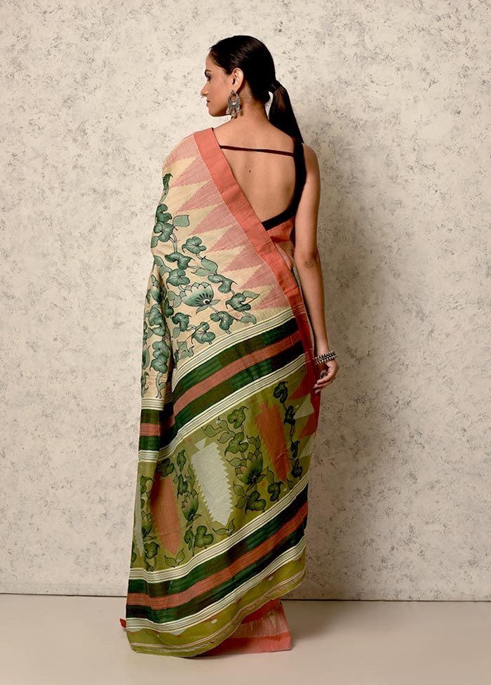 Cream Tussar Pure Silk Saree With Blouse Piece - Indian Silk House Agencies