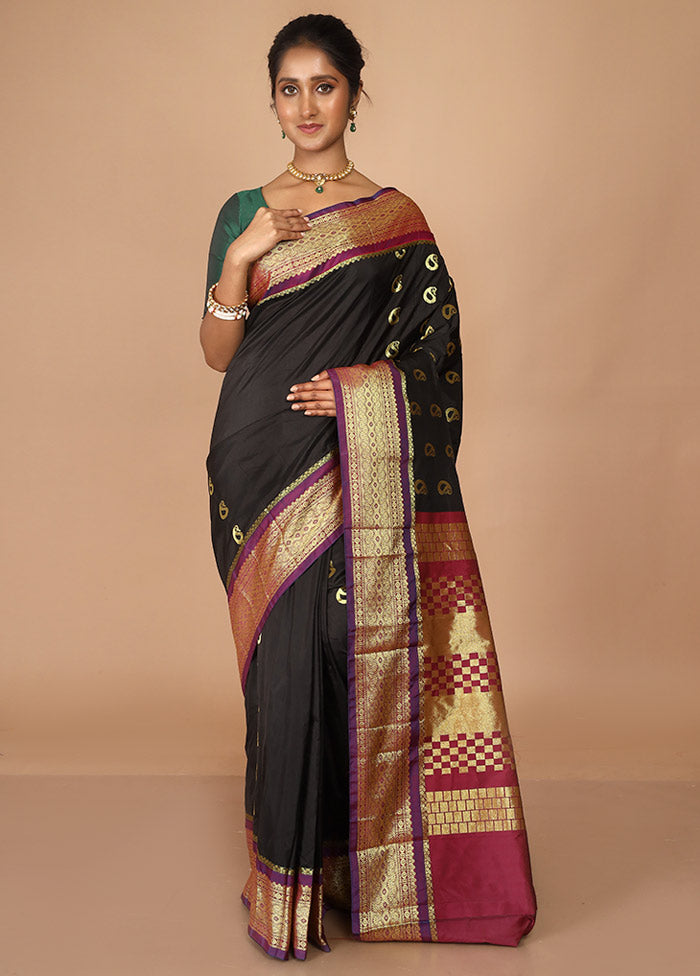 Black Kanjivaram Silk Saree With Blouse Piece - Indian Silk House Agencies