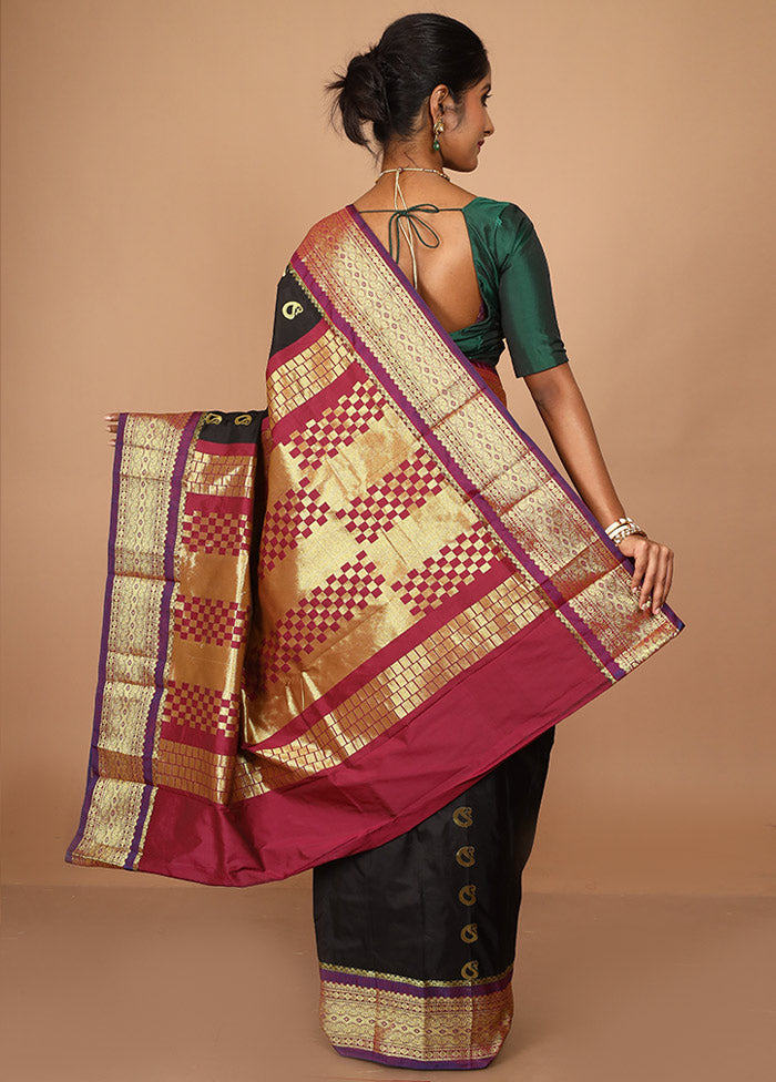 Black Kanjivaram Silk Saree With Blouse Piece - Indian Silk House Agencies