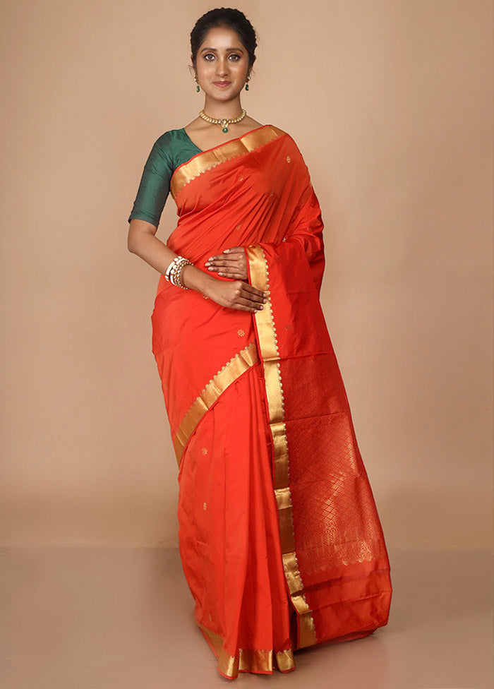 Orange Kanjivaram Silk Saree With Blouse Piece - Indian Silk House Agencies