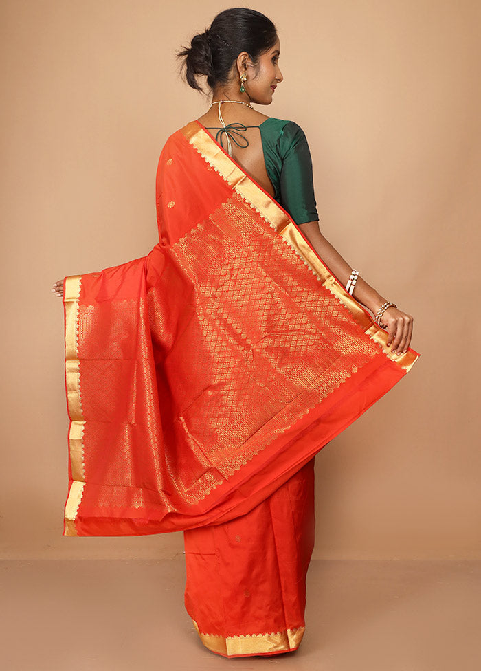 Orange Kanjivaram Silk Saree With Blouse Piece - Indian Silk House Agencies