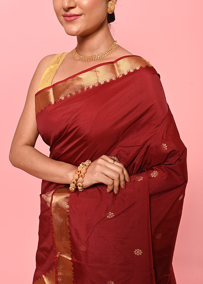 Maroon Kanjivaram Silk Saree With Blouse Piece - Indian Silk House Agencies