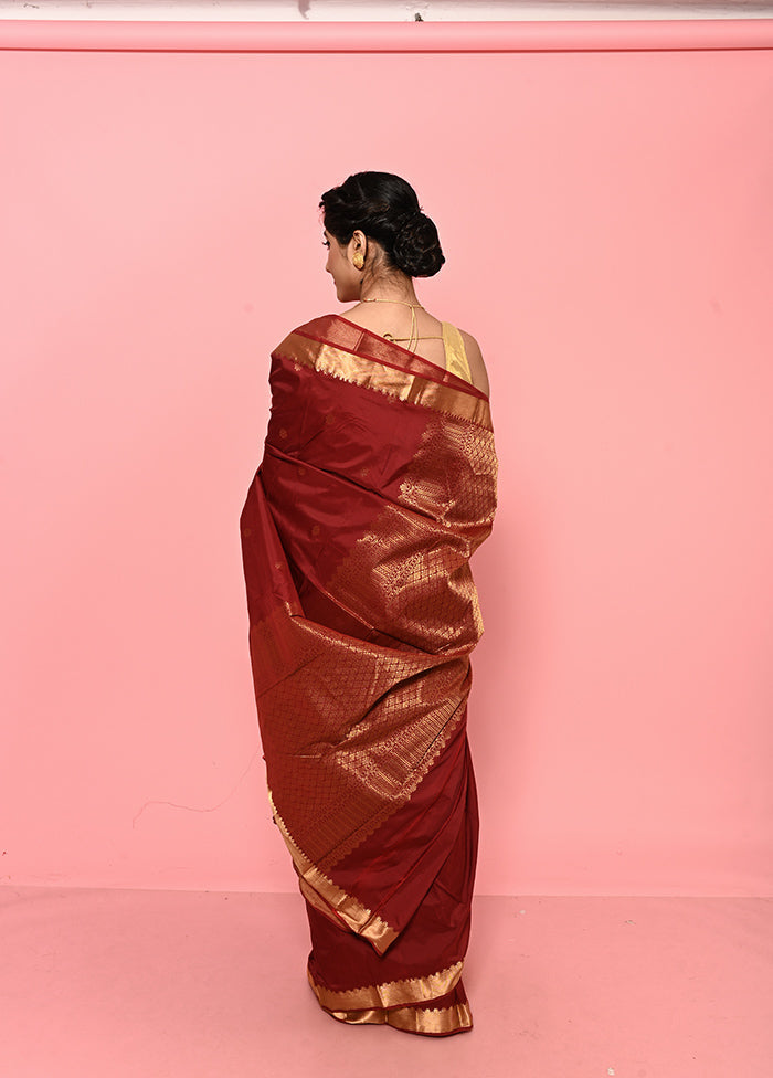 Maroon Kanjivaram Silk Saree With Blouse Piece - Indian Silk House Agencies