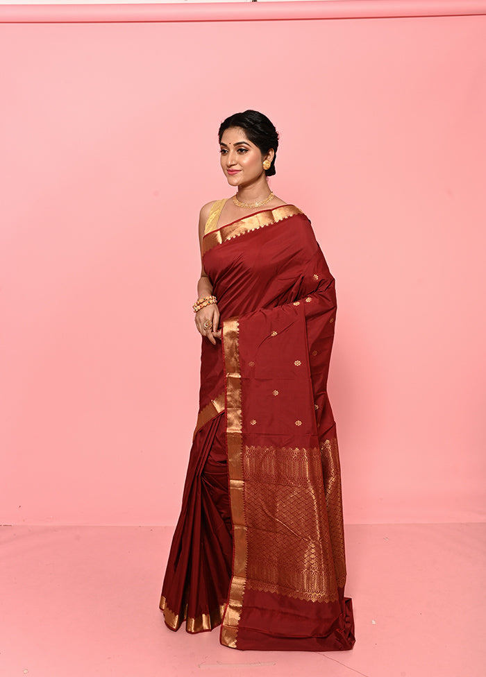 Maroon Kanjivaram Silk Saree With Blouse Piece - Indian Silk House Agencies