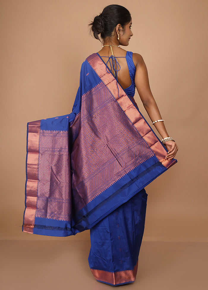 Blue Kanjivaram Silk Saree With Blouse Piece - Indian Silk House Agencies