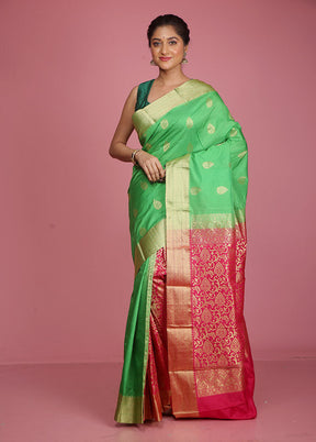 Green Kanjivaram Silk Saree With Blouse Piece - Indian Silk House Agencies