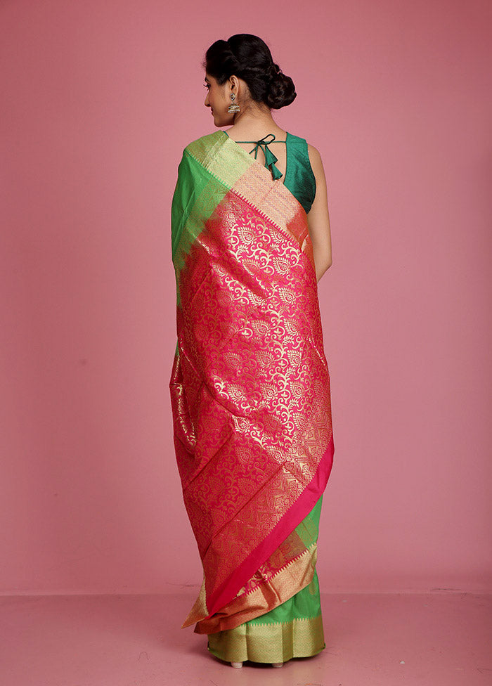 Green Kanjivaram Silk Saree With Blouse Piece - Indian Silk House Agencies