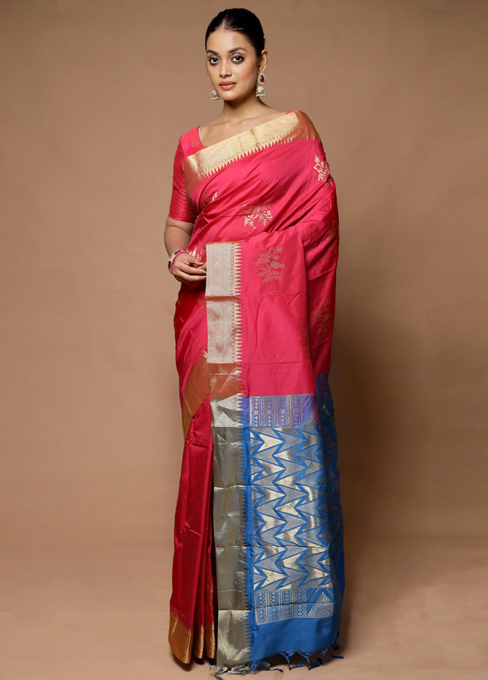 Pink Kanjivaram Silk Saree With Blouse Piece