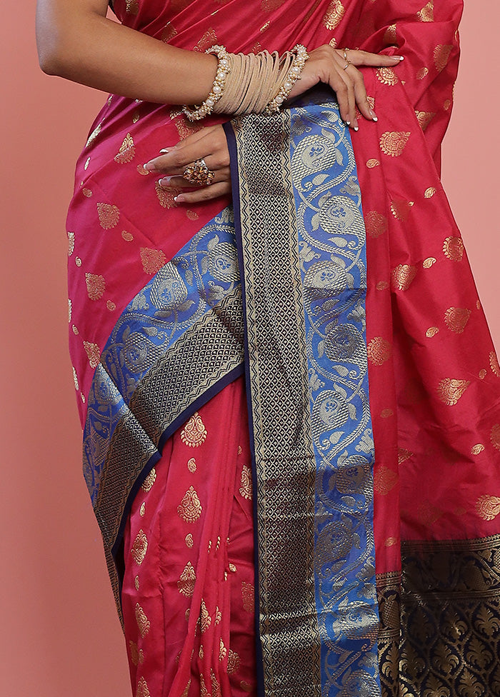 Pink Kanjivaram Silk Saree With Blouse Piece - Indian Silk House Agencies