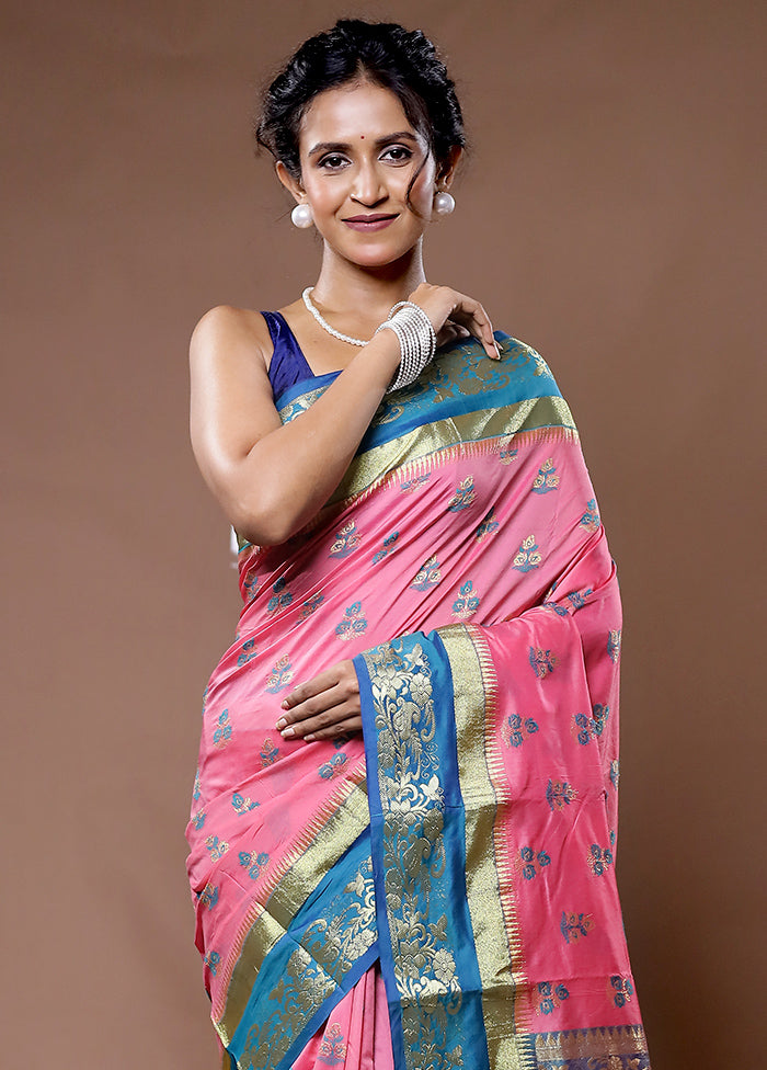 Pink Kanjivaram Silk Saree With Blouse Piece - Indian Silk House Agencies