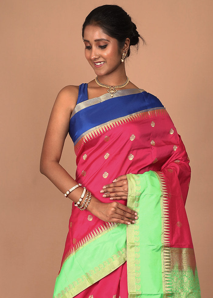 Pink Kanjivaram Silk Saree With Blouse Piece - Indian Silk House Agencies