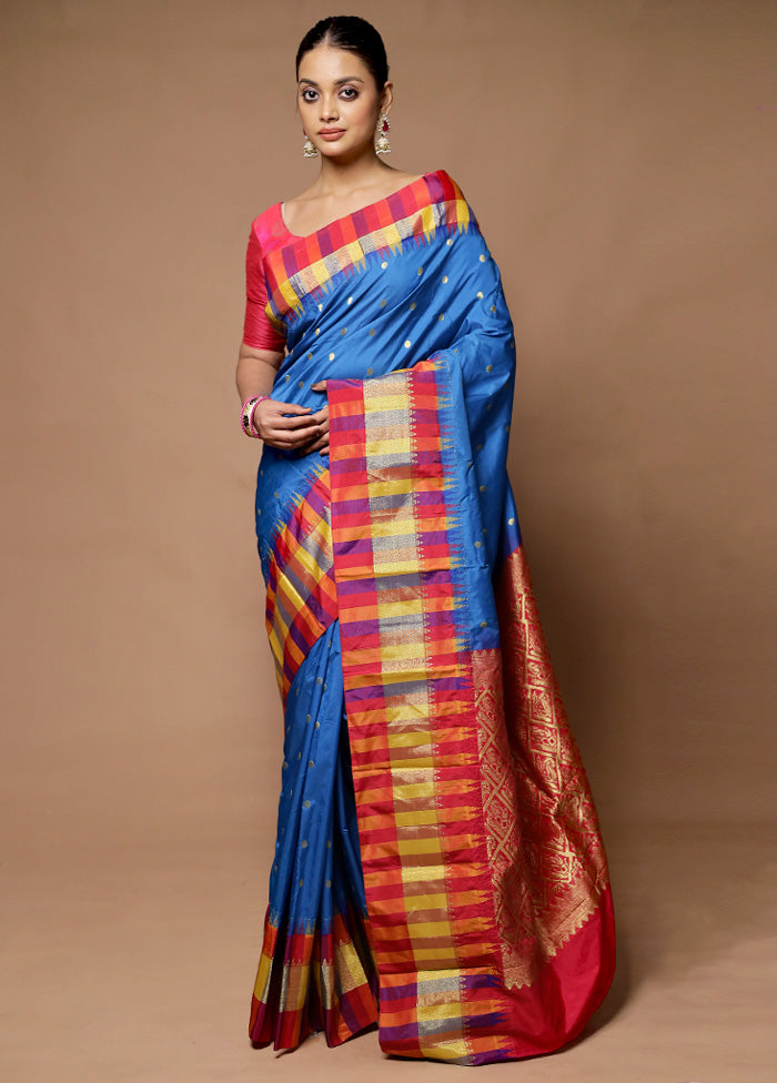 Blue Kanjivaram Silk Saree With Blouse Piece