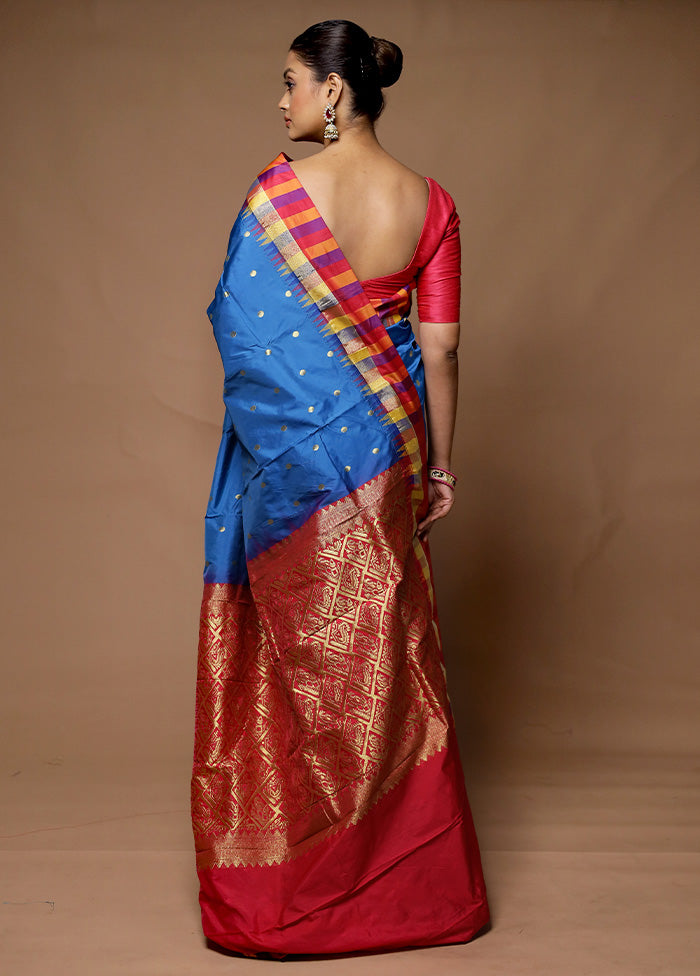 Blue Kanjivaram Silk Saree With Blouse Piece