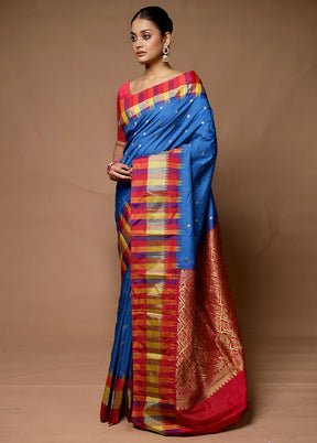 Blue Kanjivaram Silk Saree With Blouse Piece