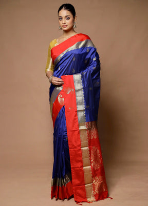 Blue Kanjivaram Silk Saree With Blouse Piece