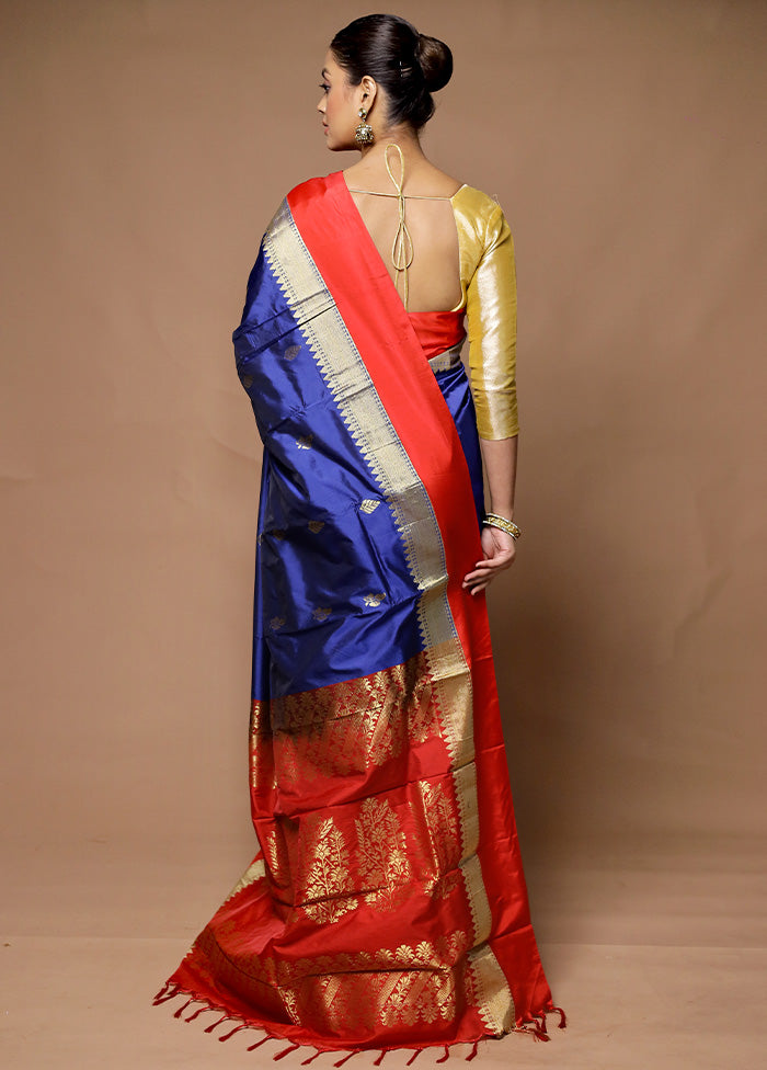 Blue Kanjivaram Silk Saree With Blouse Piece