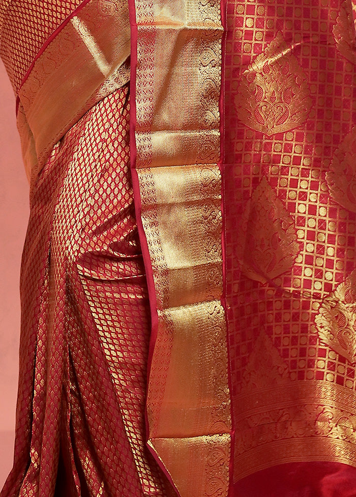 Maroon Kanjivaram Pure Silk Saree With Blouse Piece - Indian Silk House Agencies