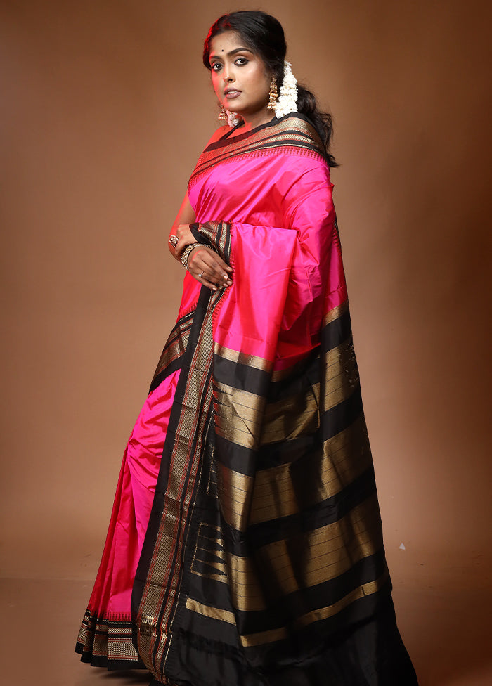 Pink Pure Kanjivaram Silk Saree With Blouse Piece - Indian Silk House Agencies