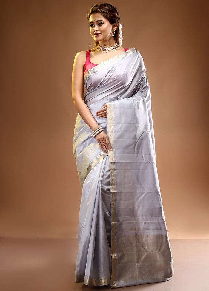 Grey Pure Kanjivaram Silk Saree With Blouse Piece - Indian Silk House Agencies