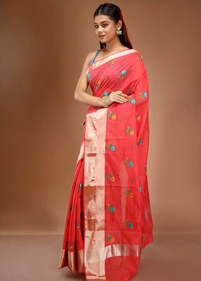 Pink Cotton Embroidered Saree With Blouse Piece - Indian Silk House Agencies