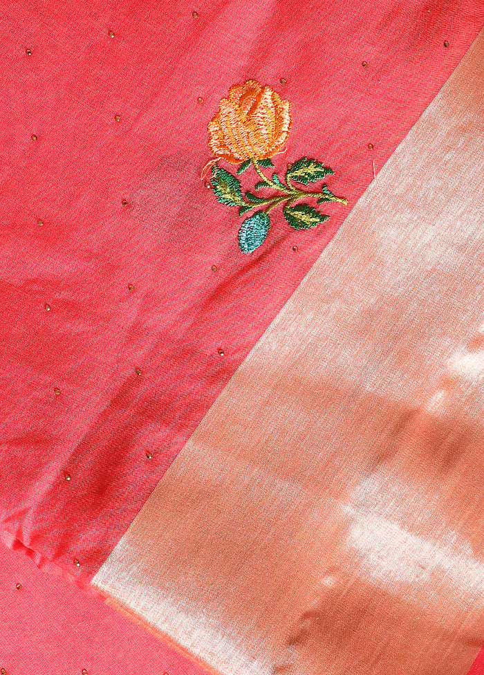 Pink Cotton Embroidered Saree With Blouse Piece - Indian Silk House Agencies