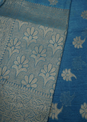 Blue Linen Silk Saree With Blouse Piece - Indian Silk House Agencies