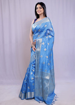 Blue Linen Silk Saree With Blouse Piece - Indian Silk House Agencies