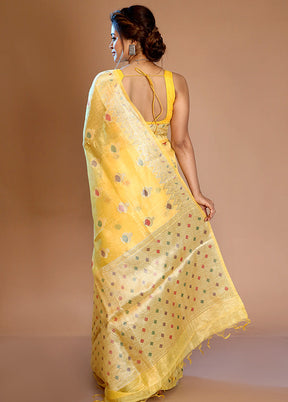 Yellow Linen Silk Saree With Blouse Piece - Indian Silk House Agencies