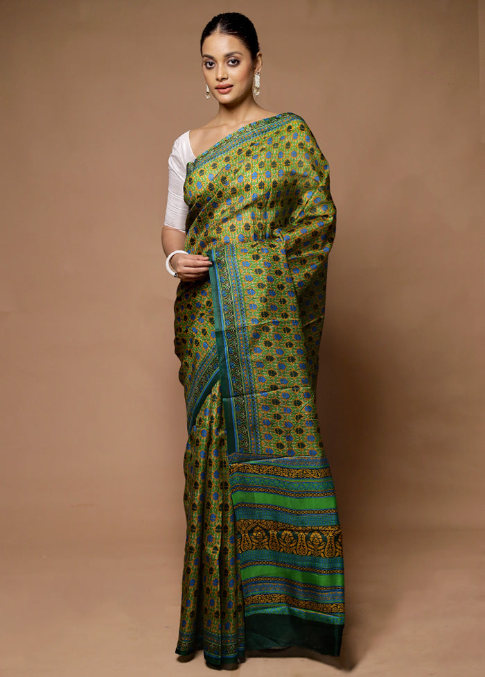 Multicolor Printed Pure Silk Saree Without Blouse Piece