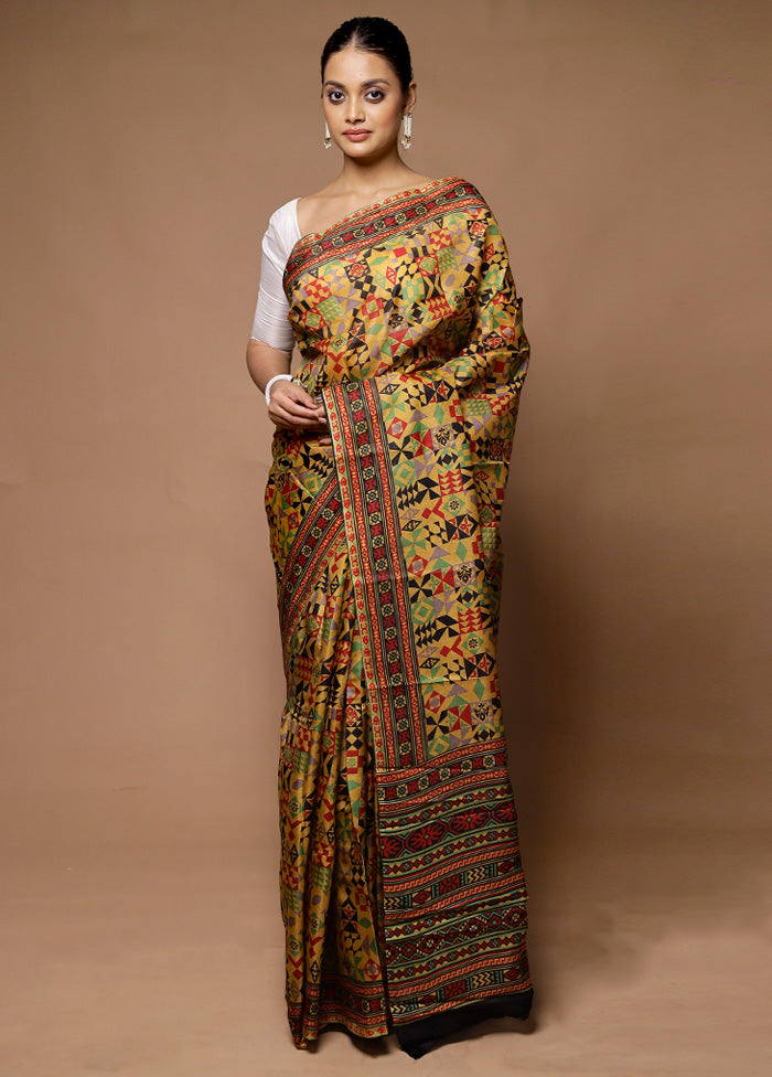 Multicolor Printed Pure Silk Saree Without Blouse Piece