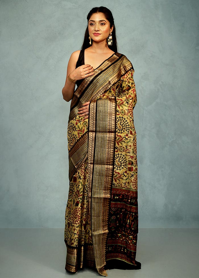 Yellow Printed Pure Silk Saree With Blouse Piece - Indian Silk House Agencies