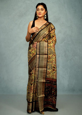 Yellow Printed Pure Silk Saree With Blouse Piece - Indian Silk House Agencies