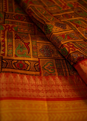 Yellow Printed Pure Silk Saree With Blouse Piece - Indian Silk House Agencies